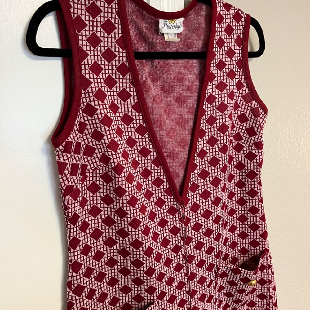 SOLD Vintage 1960s Red & White Diamond Pattern Mini Dress with Pockets - Picture 8 of 10